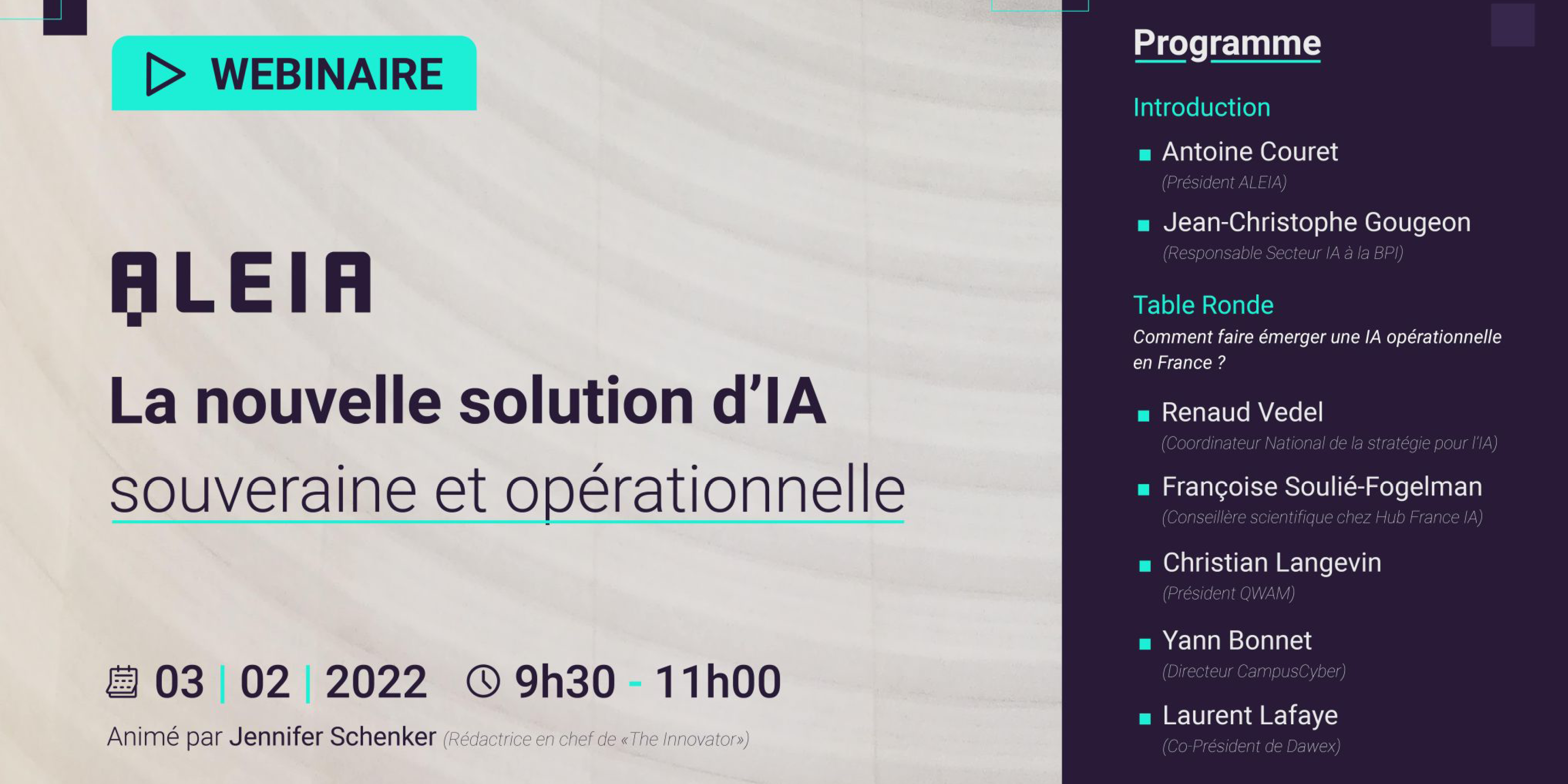 Call for participation to the ALEIA Webinar: The new sovereign and operational AI solution on February 03 from 9:30 to 11:00
