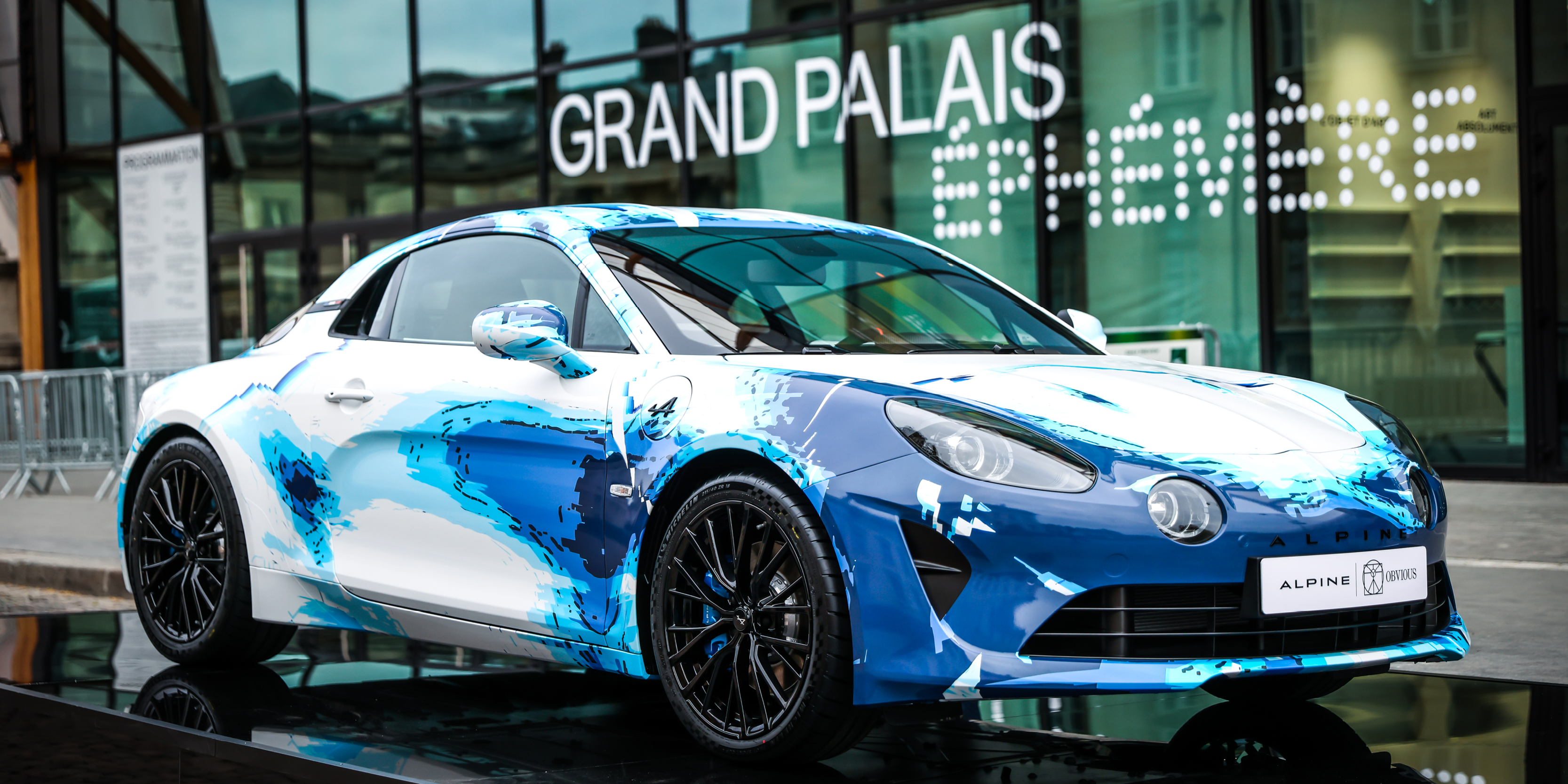 Focus on the Alpine A110 Sastruga, "Awrt Car", the result of a collaboration between Alpine Cars, BWT Alpine F1 Team and the Obvious collective