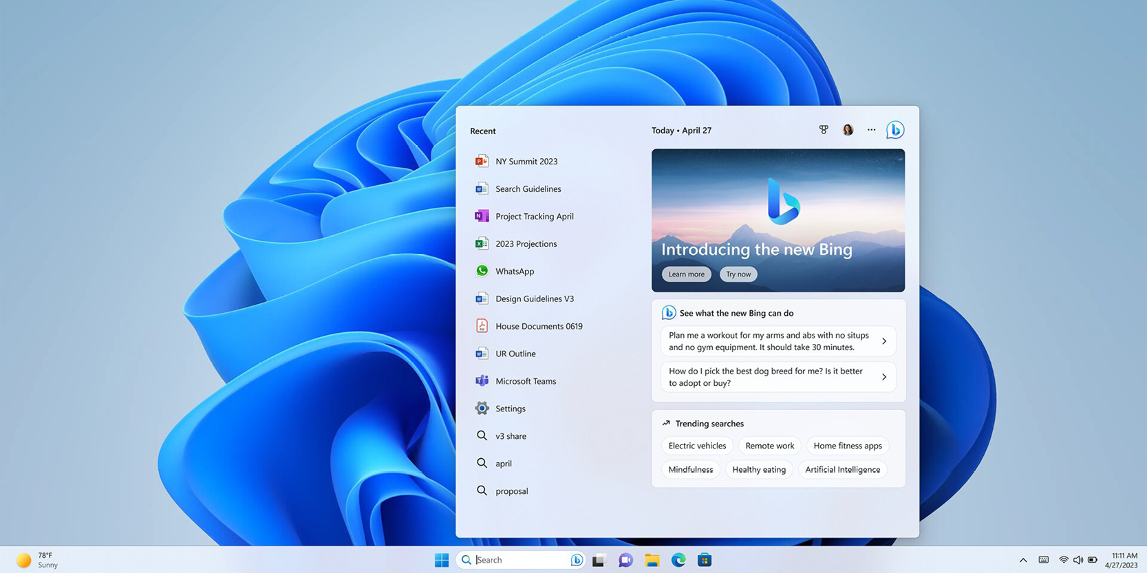 Mise à jour de Windows 11 : Bing AI intègre la barre des tâches