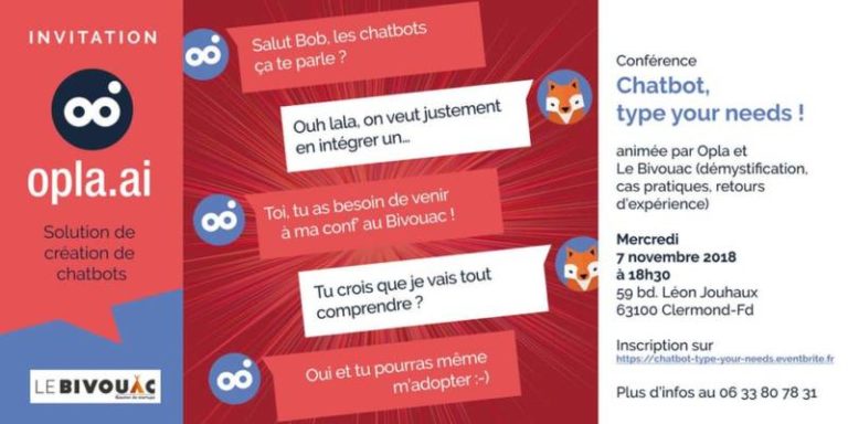 Conférence “Chatbot, Type your needs !” au Bivouac le 7 novembre